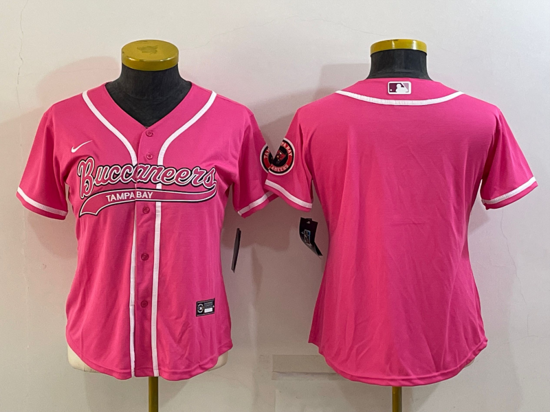 Women's Tampa Bay Buccaneers Blank Pink With Patch Cool Base Stitched Baseball Jersey(Run Small)